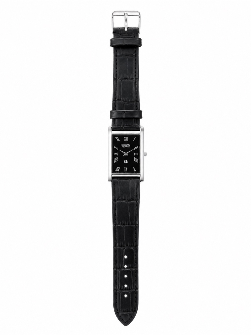 Vintage Seiko Tank watch Black dial Silver Bezel